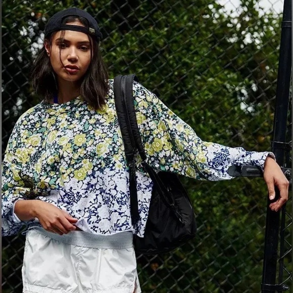 Free People Floral Long Sleeve Top - Yellow and Blue